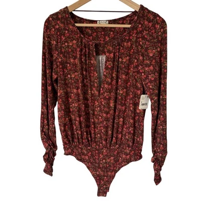 NWT Intimately Free People Bodysuit Women's Size Small Rust Red Floral Keyhole - Image 1 of 4