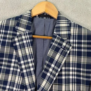 Chaps Mens 42R Blue Madras Plaid 100% Cotton 2-Button Blazer Sport Coat Jacket - Picture 1 of 12