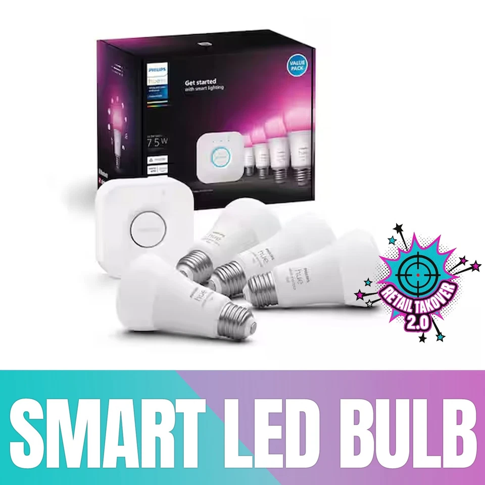 Philips Hue White and Color Ambiance A19 Bluetooth 75W Smart LED Starter Kit