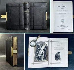 Antique c1880 Holy Bible Old New Testaments Fine Leather Clasp Oxford University - Bild 1 von 20