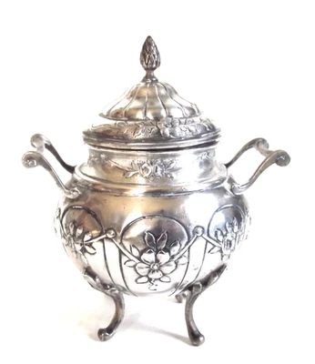 Antiguo azucarero HANAU alemán plata rococó repousse flores 800 alemania Foto 1 de 4