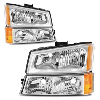 Headlights For 2003-2006 Chevy Silverado Avalanche Chrome +Signal Bumper Lamps - Image 1 of 4