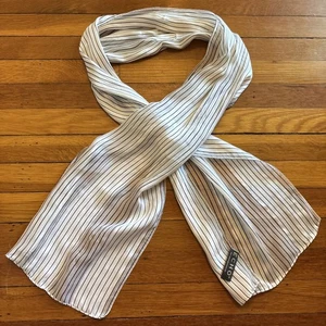 ECHO 100% Silk Logo 57"x11" Oblong Black On White Stripes Scarf China VINTAGE - Picture 1 of 9