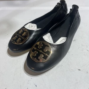 Tory Burch Claire Ballerinas - schwarzes Ziegenleder mit Gold Größe 8W neu ohne Karton selten - Bild 1 von 5