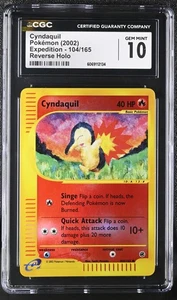 CGC 10 GEM MINT Cyndaquil 2002 Expedition 104/165 Reverse Holo Pokemon Card - Picture 1 of 2