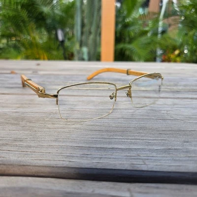 RARE Vintage Cartier Glasses C 1990s Bubinga wood Clear Lens Authentic - Image 1 of 4