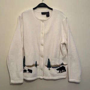 Cárdigan Croft & Barrow De Colección Años 90 Cottagecore Polar Bordado Osos Montaña-M - Imagen 1 de 8