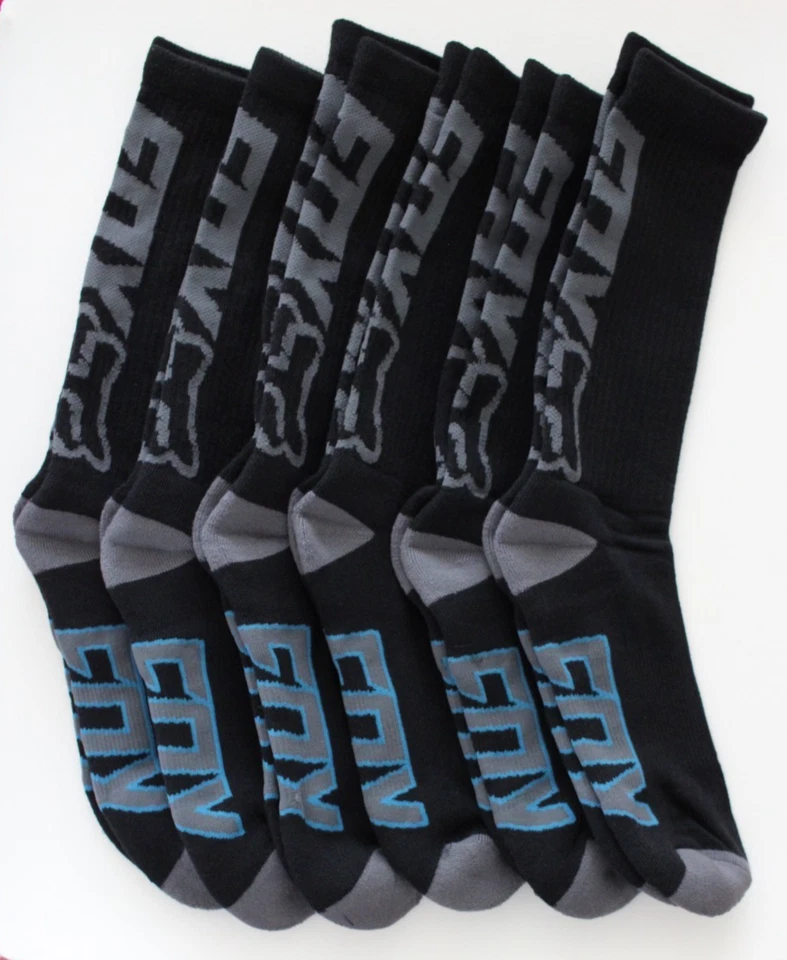 Paquete de 6 calcetines básicos Fox Racing Core para hombre L/XL negros/gris jaspeado/verde azulado Foto 1 de 4