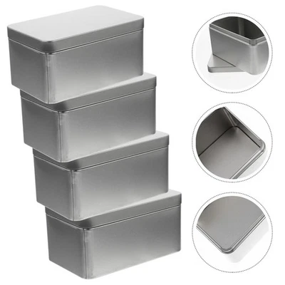  4 Pcs Rectangular Jars Contenitore Biscotti Barattoli Di Metallo Coperchio - Immagine 1 di 4