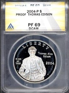 2004-P $1 Silver Edison Dollar PF 69 DCAM ANACS # 7953481 + Bonus - Picture 1 of 2