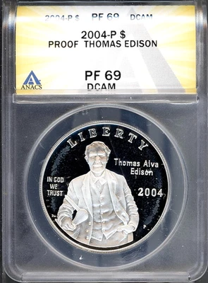 2004-P $1 Silver Edison Dollar PF 69 DCAM ANACS # 7953481 + Bonus - Image 1 of 2