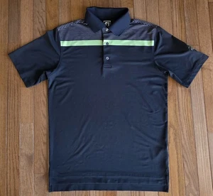 Footjoy FJ Athletic Fit Navy Blue Green Stripe Stretch Golf Polo Shirt Mens Sz M - Picture 1 of 12