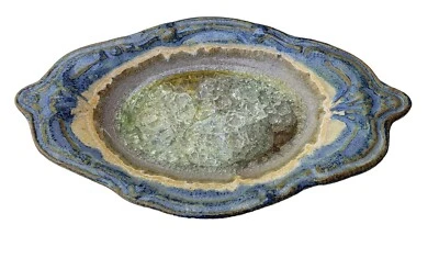 Centro de vidrio agrietado para baratija/jabonera esmalte por goteo de cerámica artística hecho en EE. UU. azul Foto 1 de 4