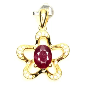 Heated Oval Red Ruby 8x6mm Simulated Cz 925 Sterling Silver Pendant - Picture 1 of 8