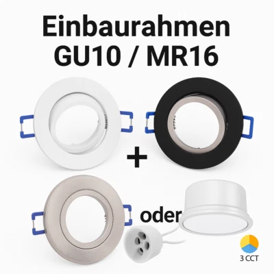 Einbaurahmen Einbaustrahler Rund Set GU10 Fassung oder 5W LED Modul 3 Lichtfarbe - Bild 1 von 4