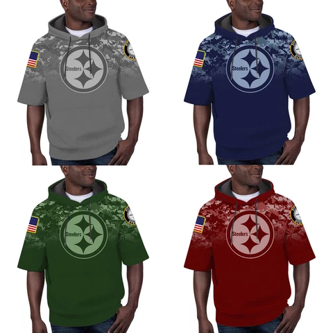 Pittsburgh Steelers Short Sleeve Hoodie Camouflage Football Hooded Sweatshirts Cover