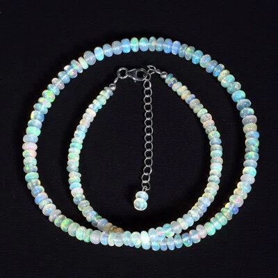 A++ 正品埃塞俄比亚光滑蛋白石圆形宝石串珠女式项链 24 英寸 — 第 1/4 张图片