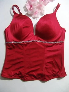 Victoria's Secret Bustier Cami 34B Very Sexy red satin rhinestones small vtg-06 - Picture 1 of 24