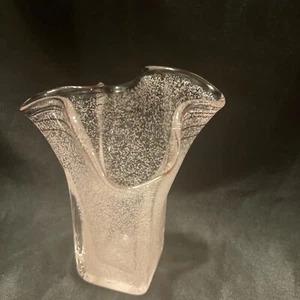 Vintage rosa Bubble Glas Vase geraffter Bandrand 5 1/4 hoch, wunderschön - Bild 1 von 5