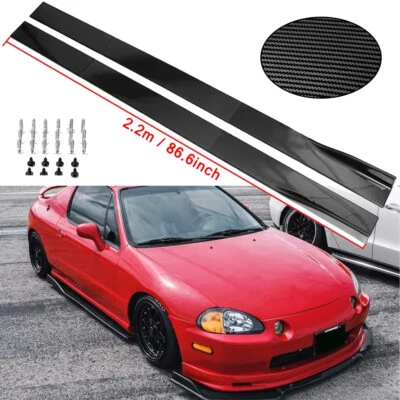 Carbon Fiber 86.6inch Side Skirt Extensions Rocker Panel For Honda Civic Del Sol - Image 1 of 4