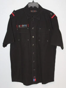 Coogi Australia Crew Button Up Shirt Men XL Black Short Sleeve Y2K Embroidered - Picture 1 of 7