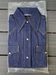 Deadstock VTG 70s Western Pearl Snap Long Sleeve Champion Denim Shirt - Youth 8 - Picture 1 of 6