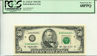 Fr 2125-D* STAR 1993 $50 Federal Reserve 68 PPQ SUPERB GEM NEW - Image 1 of 2