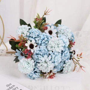 15 Cabezas Flores Falsas Ramo Pequeño Hortensia Pequeño Paquete Planta Artificial ( - Imagen 1 de 19