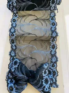 Finitura in pizzo a doppio bordo ricamato nero e grigio per cucito/artigianato/sposa/larghezza 8 - Foto 1 di 15