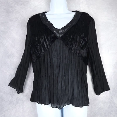 Top transparente de terciopelo vintage para mujer grande negro encaje cuello en V hada oscura caprichosa gótica Foto 1 de 4