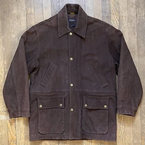 Coach Brown Leather Suede Jacket Men’s Size Medium Full Zip Snap Wool - Picture 1 of 7