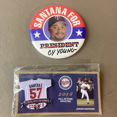 Johan Santana Minnesota Twins HOF Pin And Cy Young Button Nice! MLB  - Image 1 of 4