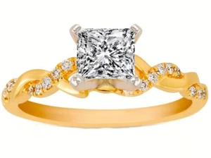 Anillo de compromiso moissanita brillante de banda torcida pequeña oro amarillo 14K - Imagen 1 de 1