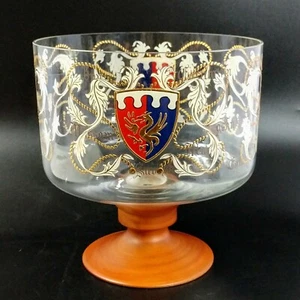 Egizia Art Glasschale Genua Wappen Kleinigkeit Schale Holzsockel Italienisch  - Bild 1 von 8