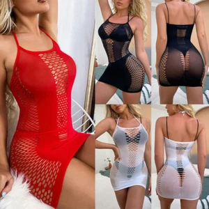 Women Ladies Sexy Hollow Dress Fishnet Mesh See-through Lingerie Babydoll Dress` - Picture 1 of 21