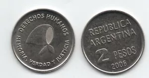 ARGENTINA 2006 2 Pesos Defense of Human Rights KM 161 UNC - Picture 1 of 3