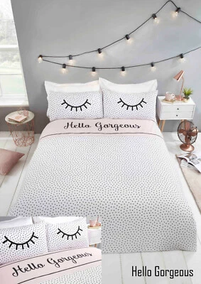 Rosa Hello Splendido a Pois Reversibile Copripiumino Rosa Set da Letto - Immagine 1 di 4