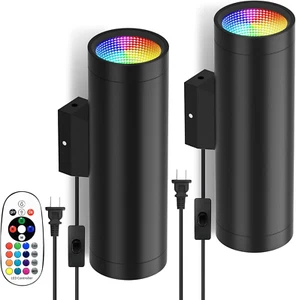 Wall Sconces Set of Two, 12W RGB up down Wall Light with Remote for Party Decor - Picture 1 of 9