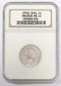 1756-E Alemania Prusia 6-Groscher NGC COMO NUEVO 62 156369D - Imagen 1 de 3