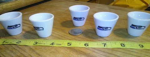 5 NFL FOOTBALL MINI PORCELAIN SHOT GLASS/cup Seattle Seahawks Cover