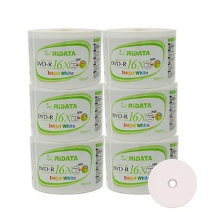 300 Pack Ridata DVDR 16X 4.7GB 120 Min White Inkjet Hub Printable Blank Data Vid - Picture 1 of 3