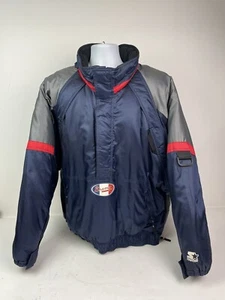 Vintage 90s Starter Hooded Puffer Jacket XL MLB Atlanta Braves 1/2 Zip Pullover - Picture 1 of 10