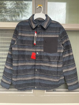 NEW Men's Wool Shirt Jac MEDIUM Black Blue Black Stripe Quilt Lined Zip Snap - Image 1 of 4