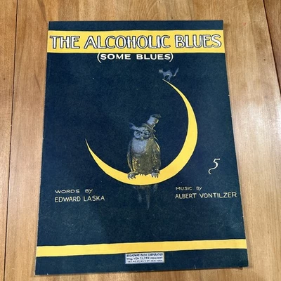 Partituras antiguas The Alcoholic Blues (Some Blues) 1919 Owl Cat Moon Halloween Foto 1 de 4