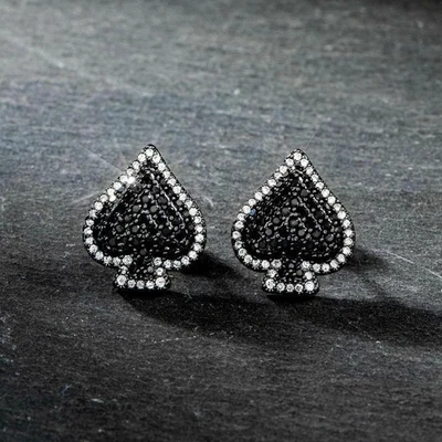 Aretes con pala de diamantes creados por AAA negros de corte redondo de 3 quilates de oro negro de 14 quilates Foto 1 de 3