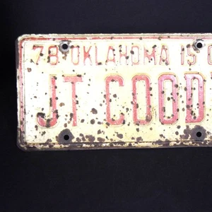 Vintage 1978 Oklahoma License Plate Personalized "JT COODY" Condition Fair - Picture 1 of 7