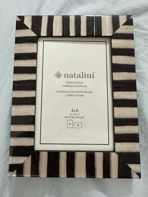 Marco de fotos de marquetería de madera Natalini 4 X 6 nuevo hecho a mano marrón oscuro a rayas Foto 1 de 4