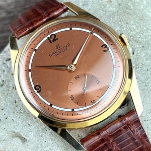 BREITLING VINTAGE Salmon Dial GOLD PLATED MEN'S WATCH 60's SERVICED - Picture 1 of 15