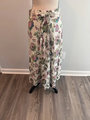 Soft Surroundings Floral Linen Blend Tie Waist Maxi Skirt Cottagecore XS Petite  - Image 1 of 4