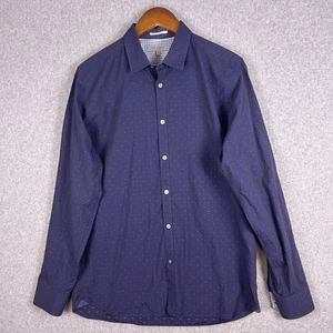 Ted Baker London Dress Shirt Men 4 Navy Blue Dots Flip Cuffs Long Sleeves Office - Picture 1 of 10